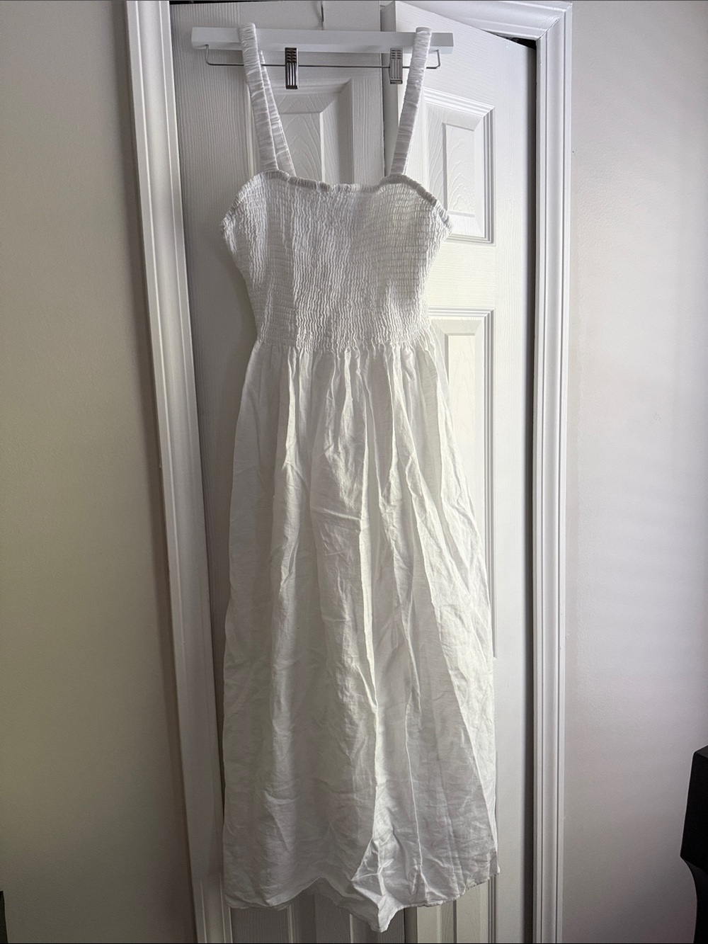 J. Crew White Linen Smocked Maxi Dress